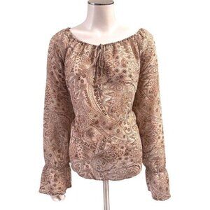 Apostrophe All Polyester Brown Hues Long Sleeve Bell Cut Cuffs Blouse Size 8